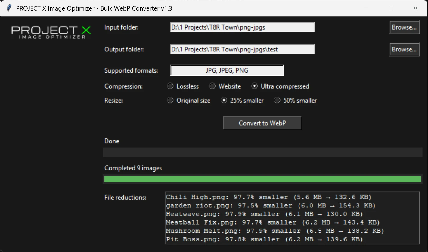 File size comparison before and after conversion